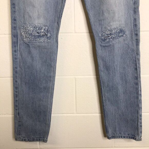 SHIPLEY & HALMOS Mens Jean Hopper Button Fly Denim Distressed Knees Sz 34x33.5 - Picture 4 of 12
